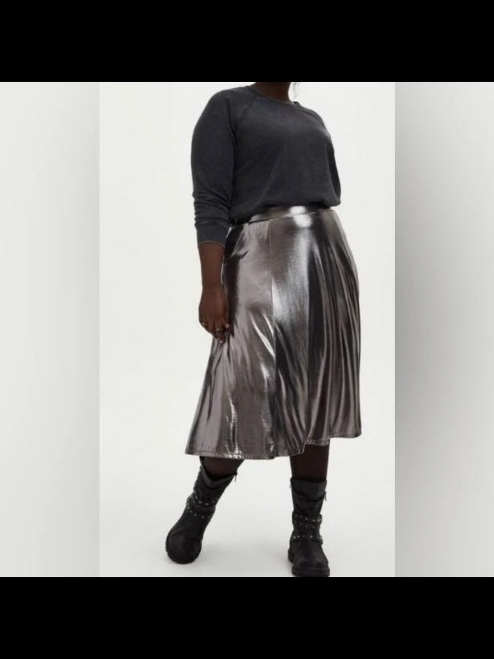 TORRID LIQUID SILVER METALLIC MIDI SKIRT SZ 1X